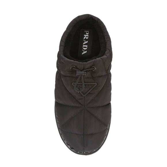 $1,150 NIB Prada Black Nylon Quilted Slip-On Clogs Logo Placard Size 12 (45)